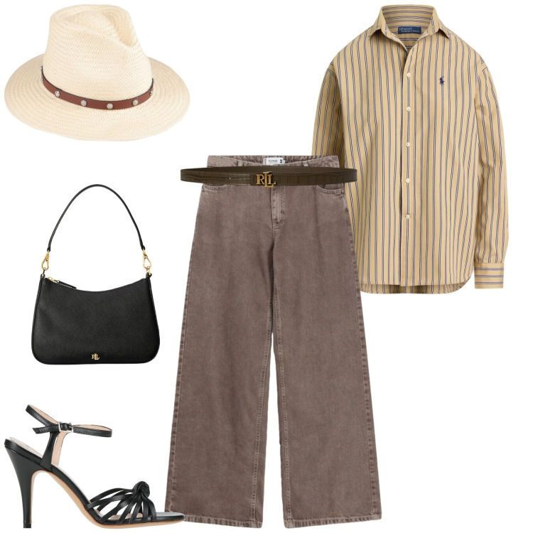Outfit donna - Total look #2463047. Stile Casual chic per Tutti i giorni. Abbinamento con cappelli, sandali in pelle, jeans dritti, borse a spalla, cinture, camicie.