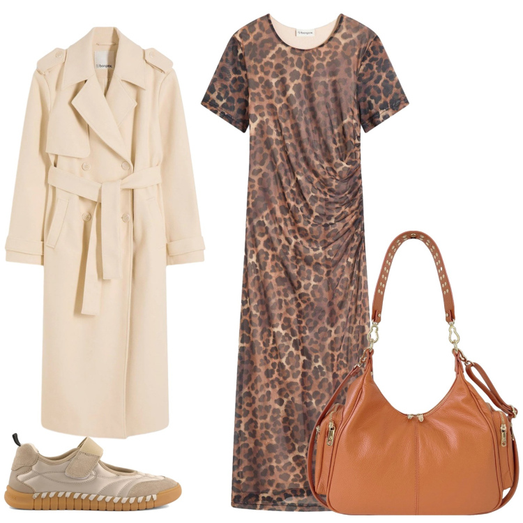 Outfit donna - Total look #2463049. Stile Glamour per Tutti i giorni. Abbinamento con vestiti midi/longuette, trench, borse a spalla, ballerine.