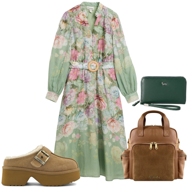 Outfit donna - Total look #2463056. Stile Glamour per Tutti i giorni. Abbinamento con vestiti midi/longuette, portafogli, zaini, sabot.