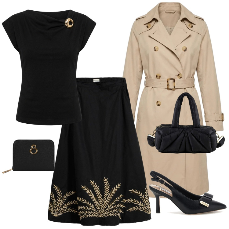 Outfit donna - Sablé. Stile Glamour per Serata fuori. Abbinamento con gonne lunghe, portafogli, borse a mano, t-shirt, trench, décolleté.