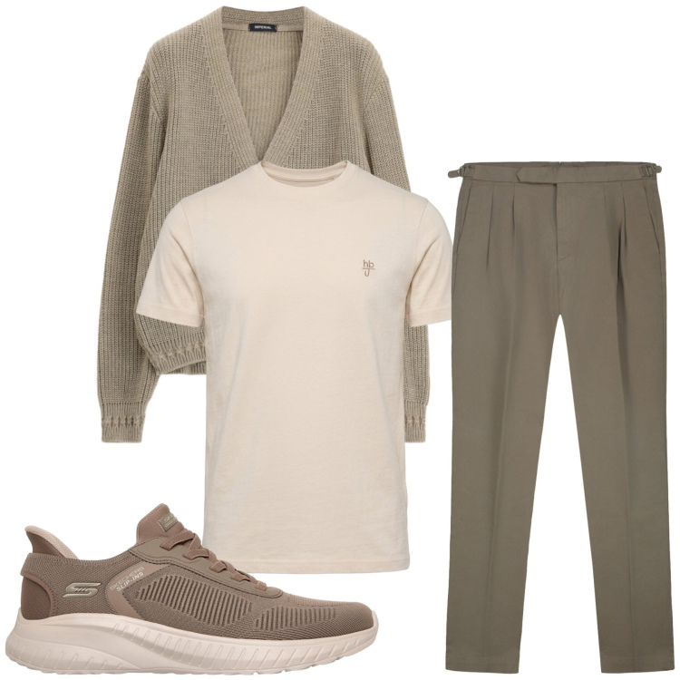Outfit uomo - Total look #2463070. Stile Casual per Tutti i giorni. Abbinamento con t-shirt, cardigans, pantaloni, sneakers.