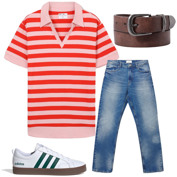 Outfit uomo - Total look #2463083. Stile Casual per Tutti i giorni. Abbinamento con t-shirt, jeans dritti, cinture, sneakers.