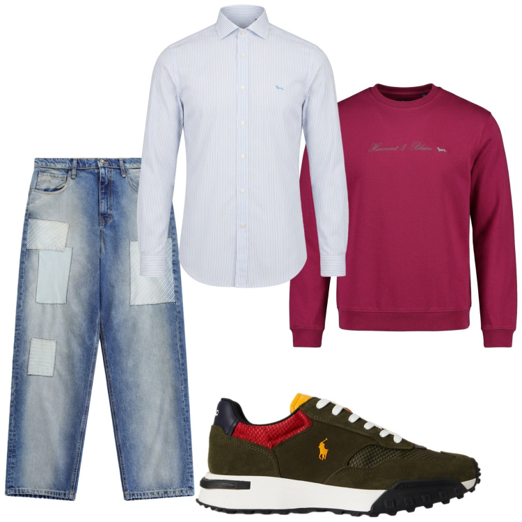 Outfit uomo - Total look #2463085. Stile Trendy per Tutti i giorni. Abbinamento con felpe, camicie, jeans, sneakers.