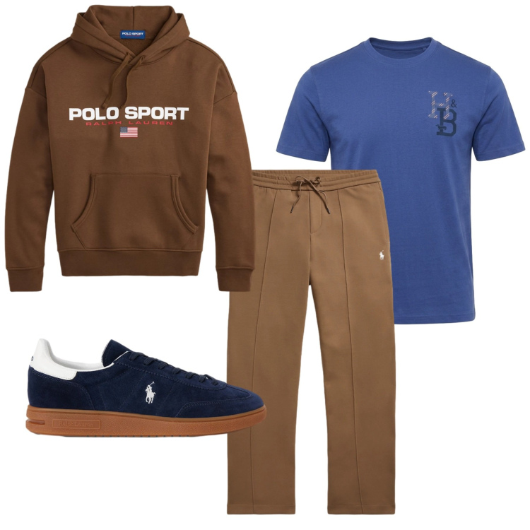 Outfit uomo - Total look #2463090. Stile Casual per Sport. Abbinamento con t-shirt, felpe con cappuccio, pantaloni, sneakers.