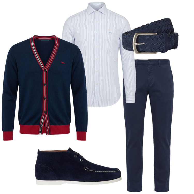 Outfit uomo - Total look #2463097. Stile Business/Elegante per Serata speciale. Abbinamento con cardigans, camicie, pantaloni, cinture, scarpe stringate.