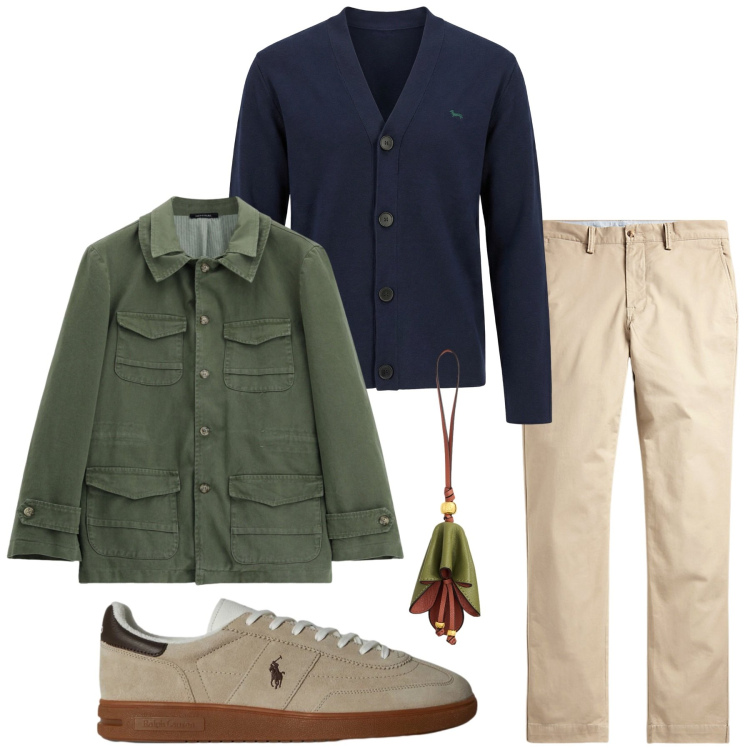Outfit uomo - Total look #2463107. Stile Urban per Serata speciale. Abbinamento con cardigans, cappotti, pantaloni, sneakers, portachiavi.