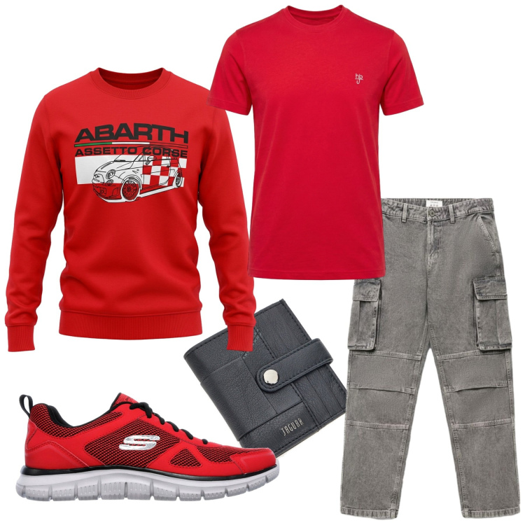 Outfit uomo - Total look #2463110. Stile Urban per Tutti i giorni. Abbinamento con t-shirt, jeans, portafogli, sneakers, felpe.