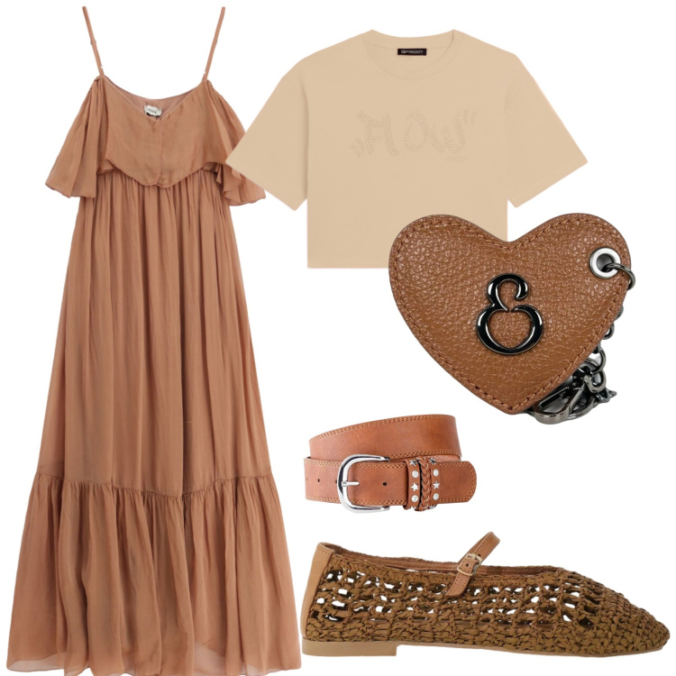 Outfit donna - Boh in the city. Stile Boho per Serata fuori. look ideale per Tall. Abbinamento con cinture, ballerine, vestiti lunghi, t-shirt, portachiavi.