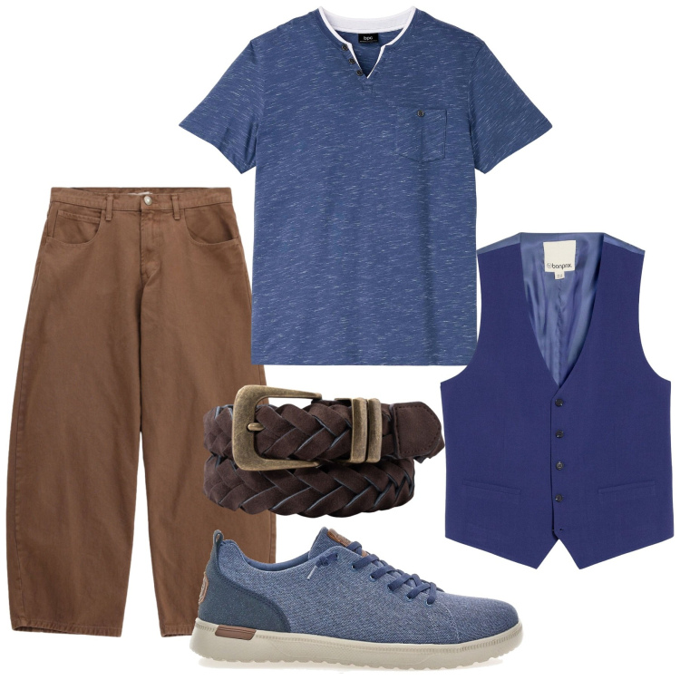 Outfit uomo - Total look #2463115. Stile Trendy per Serata speciale. Abbinamento con t-shirt, gilet, pantaloni, cinture, sneakers.