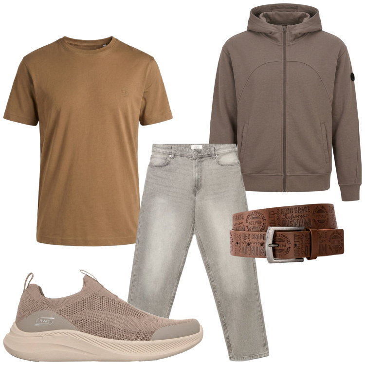 Outfit uomo - Total look #2463117. Stile Casual per Tutti i giorni. Abbinamento con cinture, t-shirt, jeans, felpe con cappuccio, sneakers.