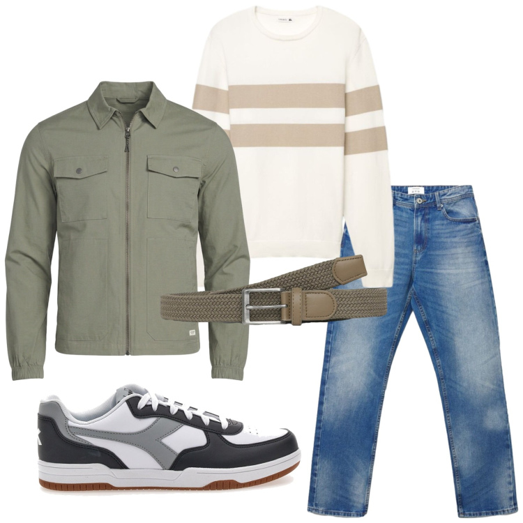 Outfit uomo - Total look #2463124. Stile Trendy per Tutti i giorni. Abbinamento con cinture, jeans dritti, maglieria, sneakers, cappotti.