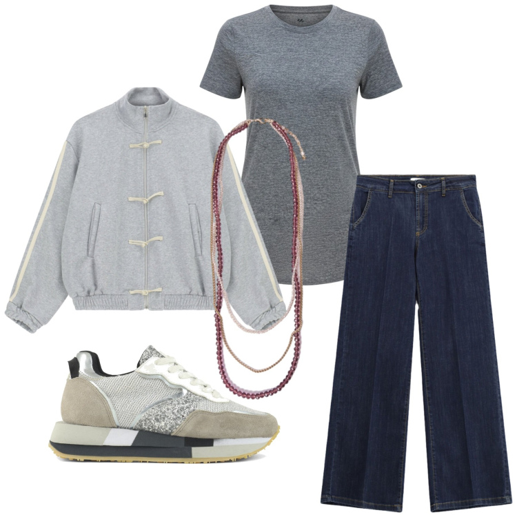 Outfit donna - Total look #2463126. Stile Basic per Tutti i giorni. Abbinamento con felpe, jeans, collane, sneakers, t-shirt.