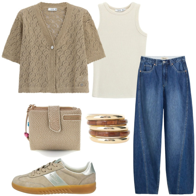 Outfit donna - Occasioni da non perdere. Stile Basic per Tutti i giorni. Abbinamento con jeans, braccialetti, cardigans, canottiere, portafogli, sneakers.