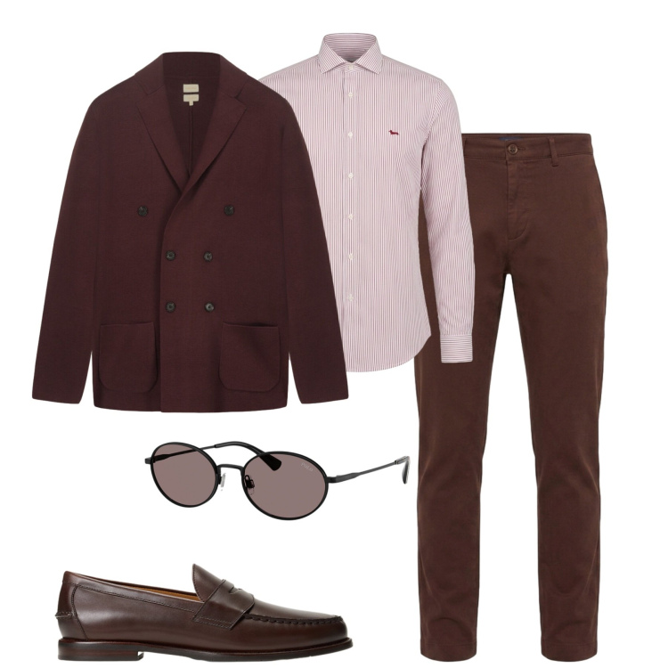 Outfit uomo - Fall in office. Stile Urban per Ufficio. Abbinamento con pantaloni, camicie, cardigans, scarpe stringate, occhiali da sole.