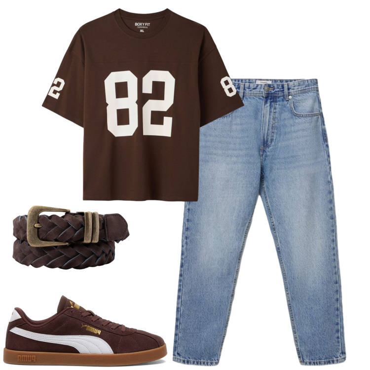 Outfit uomo - City. Stile Casual per Tutti i giorni. Abbinamento con t-shirt, jeans, cinture, sneakers.
