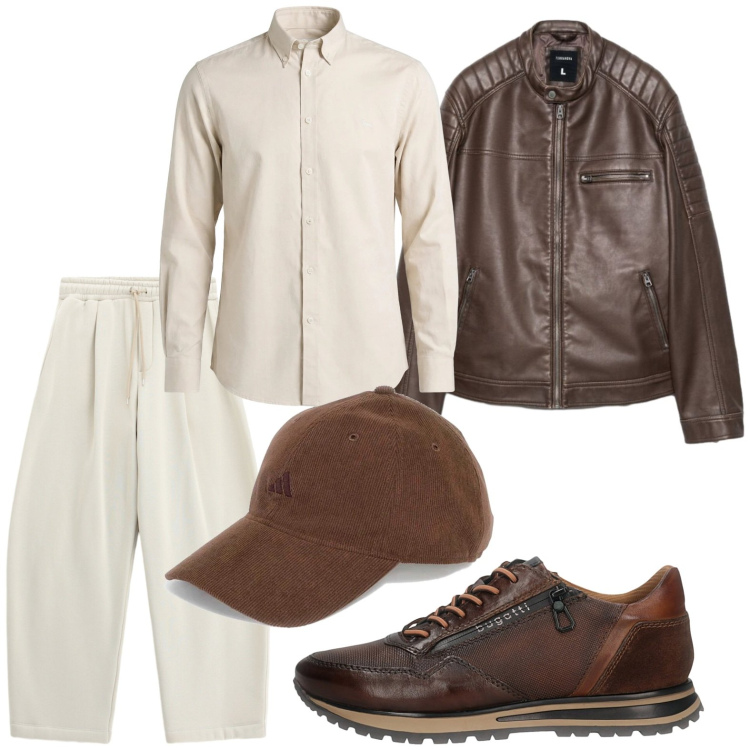 Outfit uomo - Sfumature calde. Stile Casual per Tutti i giorni. Abbinamento con camicie, pantaloni, giacche, cappelli con visiera, sneakers.