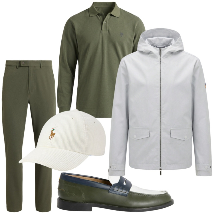 Outfit uomo - Fashion style. Stile Trendy per Tutti i giorni. Abbinamento con giacche, scarpe stringate, polo, pantaloni, cappelli con visiera.
