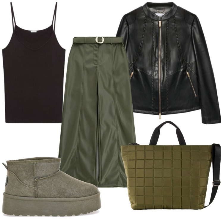 Outfit donna - Total look #2463320. Stile Military per Tutti i giorni. Abbinamento con shopping bag, pantaloni, canottiere, blazer, stivaletti.