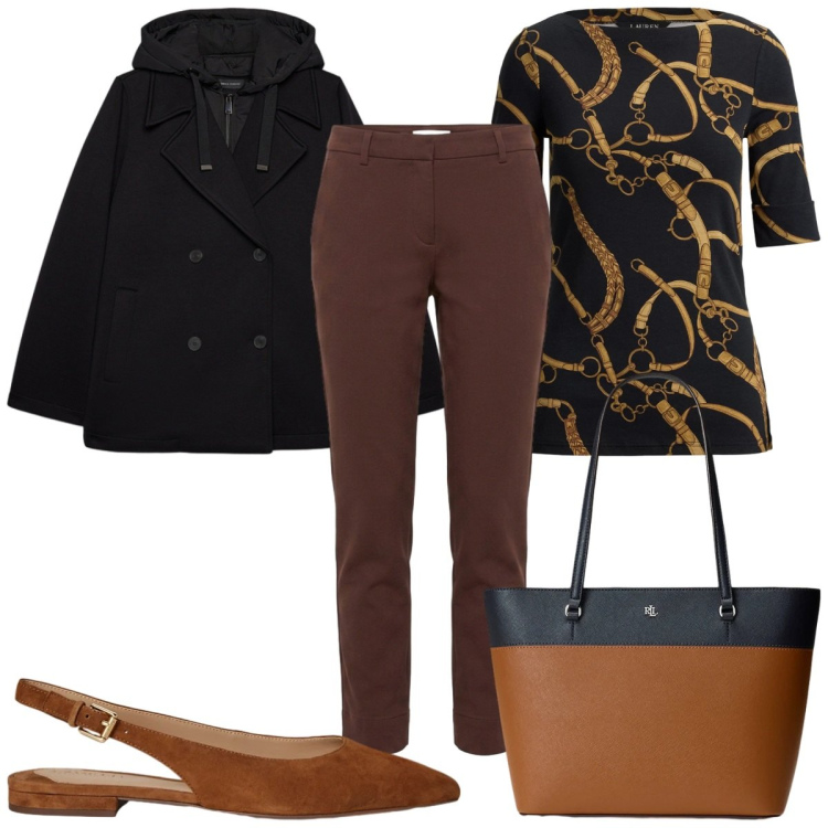 Outfit donna - Total look #2463321. Stile Casual chic per Tutti i giorni. Abbinamento con pantaloni, blazer, t-shirt, borse tote, ballerine.