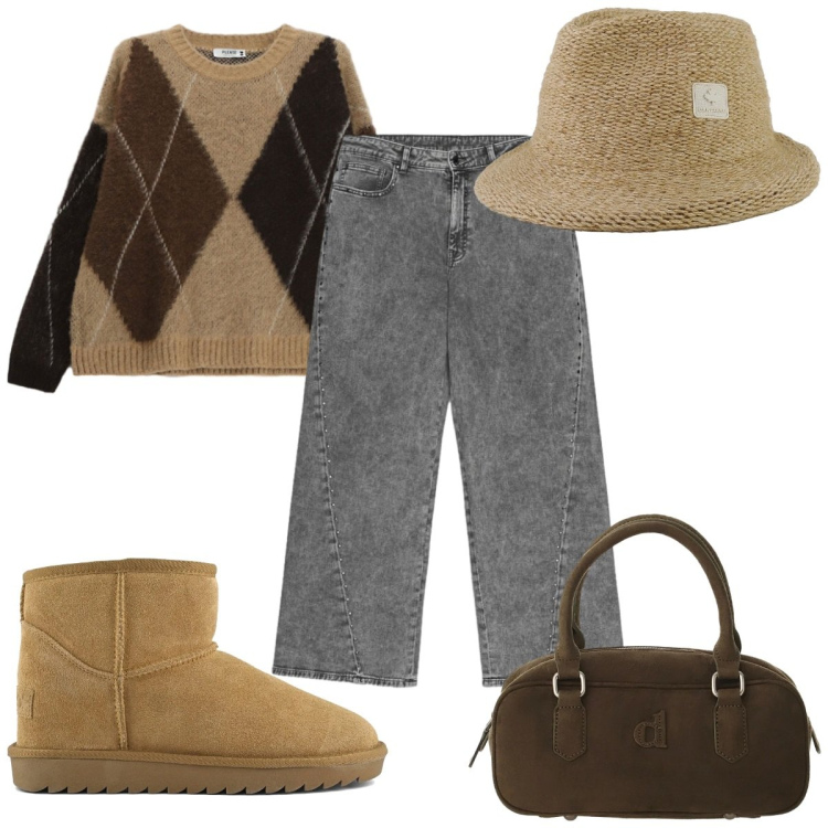 Outfit donna - Total look #2463326. Stile Casual per Tutti i giorni. Abbinamento con jeans, maglieria, borse a mano, cappelli, stivali.