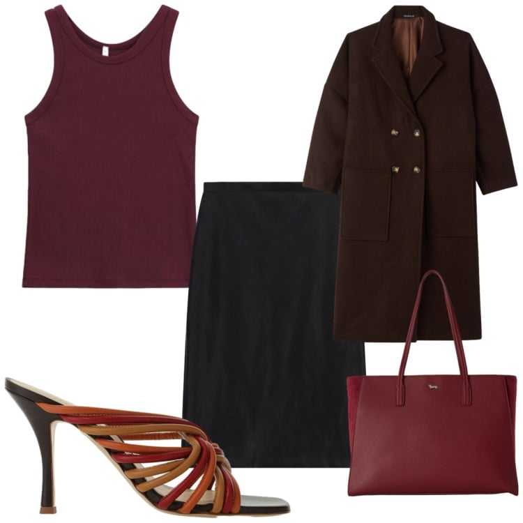 Outfit donna - Total look #2463327. Stile Chic per Tutti i giorni. Abbinamento con shopping bag, canottiere, gonne longuette, sandali col tacco, cappotti.