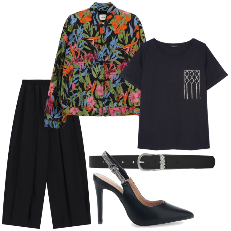 Outfit donna - Total look #2463342. Stile Glamour per Serata fuori. Abbinamento con pantaloni a palazzo, bomber, cinture, t-shirt, décolleté.