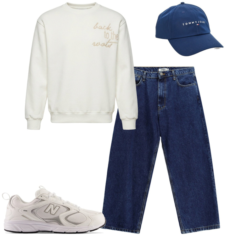 Outfit uomo - Settembre. Stile Casual per Tutti i giorni. Abbinamento con jeans, felpe, cappelli con visiera, sneakers.