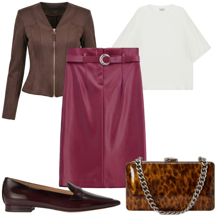 Outfit donna - Total look #2463441. Stile Vintage retrò per Ufficio. Abbinamento con gonne longuette, t-shirt, blazer, clutch, mocassini.