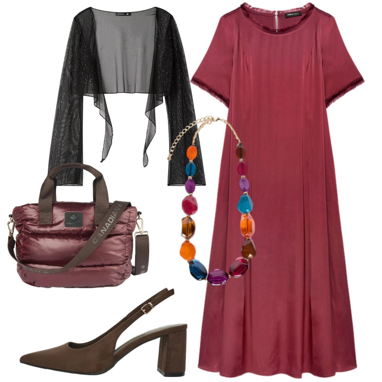 Outfit donna - City. Stile Casual chic per Tutti i giorni. Abbinamento con blazer, décolleté, vestiti lunghi, collane, borse a tracolla.