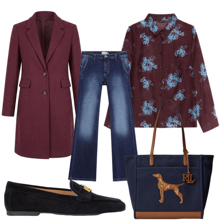 Outfit donna - Total look #2463510. Stile Chic per Ufficio. Abbinamento con jeans, camicie, cappotti, borse tote, mocassini.