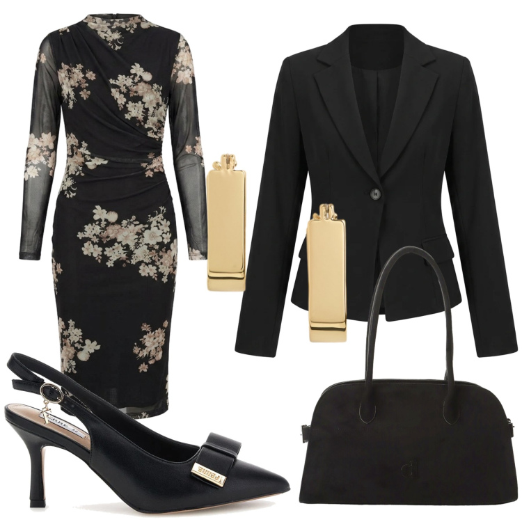 Outfit donna - Total look #2463511. Stile Glamour per Serata fuori. Abbinamento con borse a spalla, vestiti midi/longuette, blazer, orecchini, décolleté.
