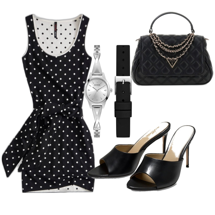 Outfit mujer - Urban style. Estilo Urban para Noche/Fiesta elegante. Combinación con bolsos de mano, sandalias de tacón, vestidos cortos, relojes analógicos.