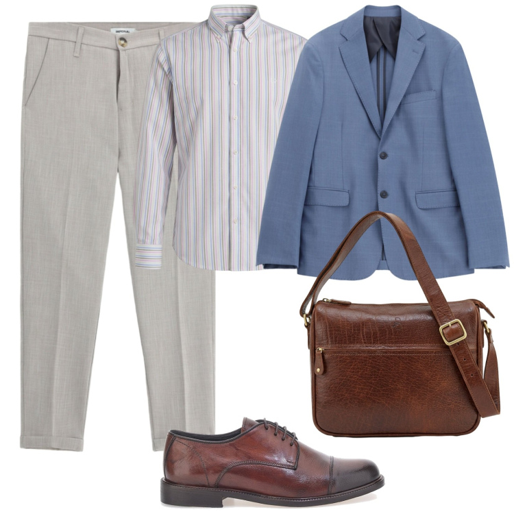 Outfit uomo - Ufficio dopo le vacanze. Stile Urban per Ufficio. Abbinamento con camicie, giacche, pantaloni, scarpe stringate, borse sportive.
