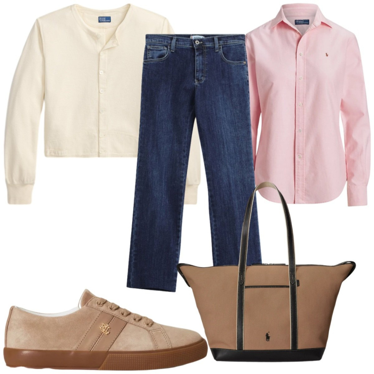 Outfit donna - Total look #2463534. Stile Casual per Tutti i giorni. Abbinamento con jeans slim fit, camicie, cardigans, sneakers, borse tote.