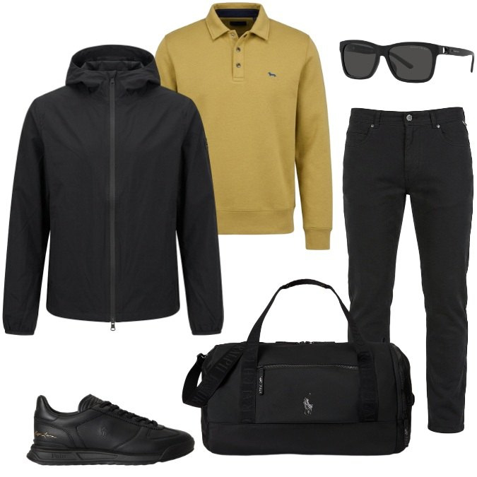 Outfit uomo - weekend/viaggi/palestra. Stile Trendy per Tutti i giorni. Abbinamento con pantaloni, felpe, giacche, occhiali da sole, borse sportive, sneakers.