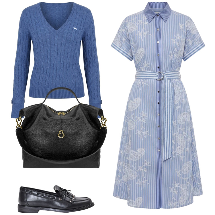 Outfit donna - Total look #2463558. Stile Casual per Tutti i giorni. Abbinamento con vestiti chemisier, maglieria, mocassini, borse a spalla.