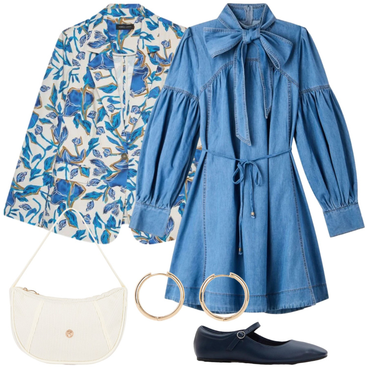 Outfit donna - Total look #2463575. Stile Preppy per Tutti i giorni. Abbinamento con orecchini, ballerine, vestiti chemisier, borse a mano, blazer.