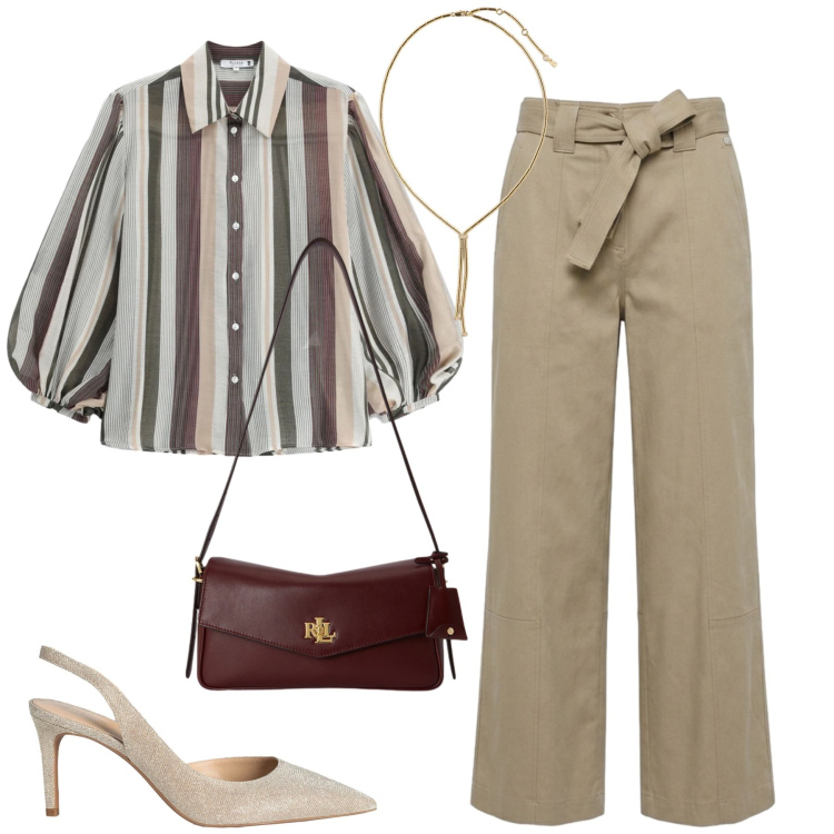 Outfit donna - Total look #2463589. Stile Casual chic per Tutti i giorni. Abbinamento con décolleté, pantaloni, camicie, collane, borse a spalla.