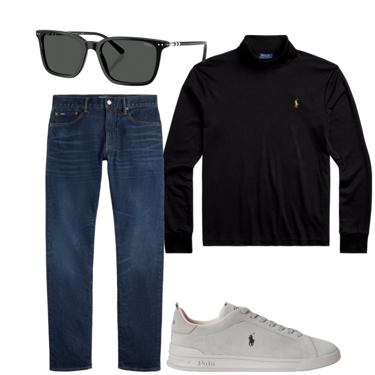 Outfit uomo - Casual. Stile Casual per Tutti i giorni. Abbinamento con polo, occhiali da sole, jeans, sneakers.