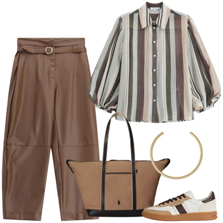 Outfit donna - La blusa a righe. Stile Casual per Ufficio. Abbinamento con pantaloni, camicie, sneakers, collane, borse tote.