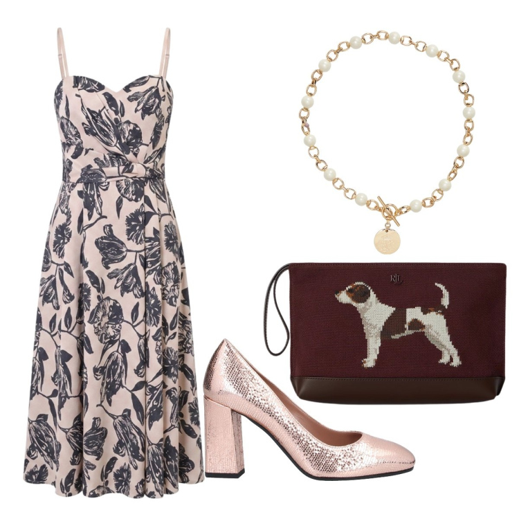 Outfit donna - Matrimonio di mattina. Stile Bon Ton per Cerimonia. Abbinamento con décolleté, vestiti midi/longuette, pochette, collane.