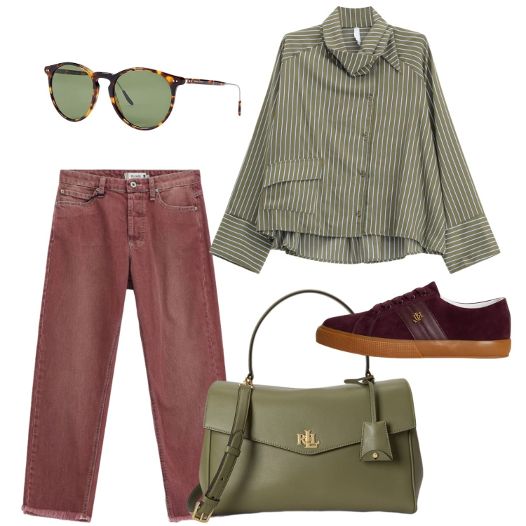 Outfit donna - La camicia over. Stile Casual per Tutti i giorni. Abbinamento con camicie, jeans dritti, borse a mano, occhiali da sole, sneakers.