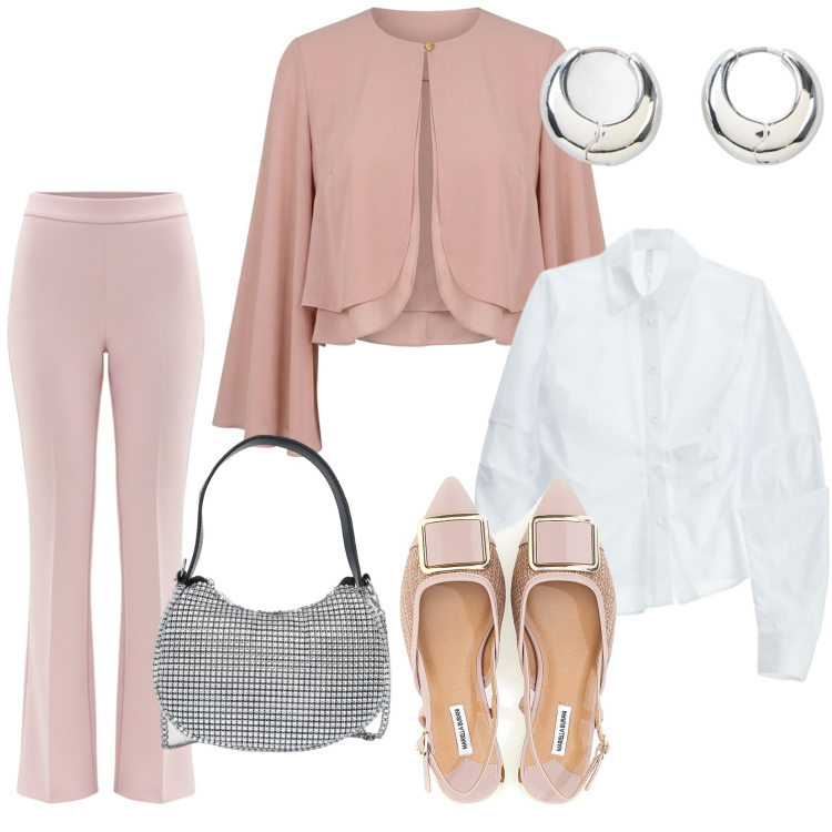 Outfit donna - Bolero a mantella. Stile Casual per Serata fuori. Abbinamento con orecchini, camicie, borse a spalla, pantaloni, blazer, sandali.