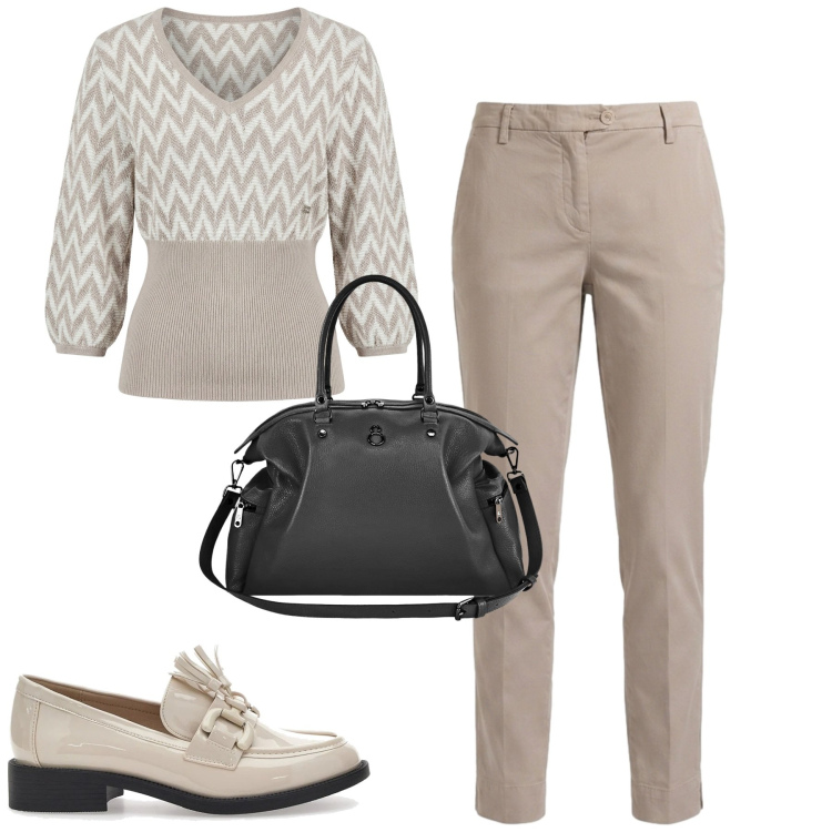 Outfit donna - Total look #2463760. Stile Casual chic per Tutti i giorni. Abbinamento con maglieria, pantaloni, shopping bag, mocassini.