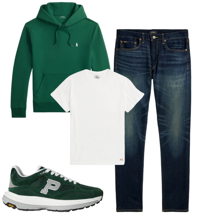 Outfit uomo - Total look #2463787. Stile Casual per Tutti i giorni. Abbinamento con t-shirt, jeans, sneakers, felpe con cappuccio.