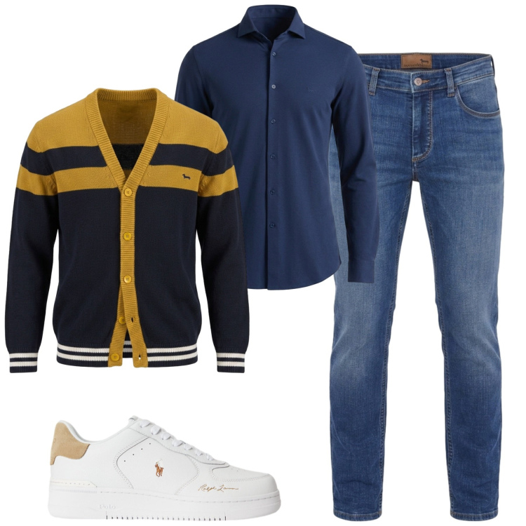 Outfit uomo - Total look #2463788. Stile Casual per Tutti i giorni. Abbinamento con cardigans, camicie, jeans, sneakers.