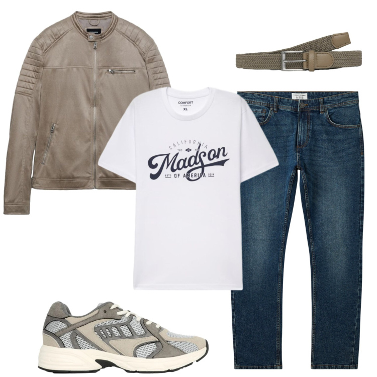 Outfit uomo - Venerdì con gli amici. Stile Casual per Tutti i giorni. Abbinamento con jeans, cinture, giacche, sneakers, t-shirt.