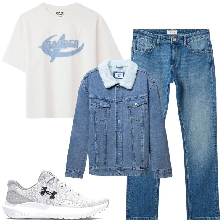 Outfit uomo - City. Stile Casual per Tutti i giorni. Abbinamento con jeans, giacche, t-shirt, scarpe sportive.