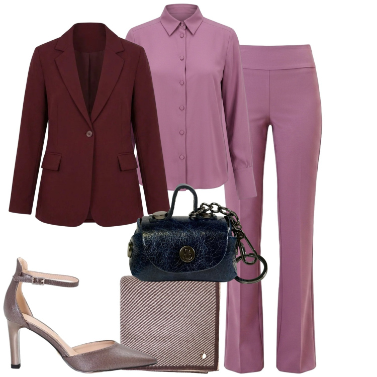 Outfit donna - Malva. Stile Urban per Tutti i giorni. Abbinamento con décolleté, pantaloni, sciarpe, camicie, portachiavi, blazer.