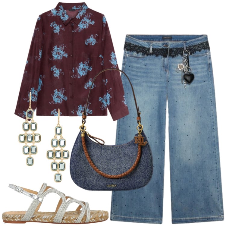 Outfit donna - A passeggio. Stile Casual per Tutti i giorni. Abbinamento con espadrillas, camicie, jeans, borse a spalla, orecchini.